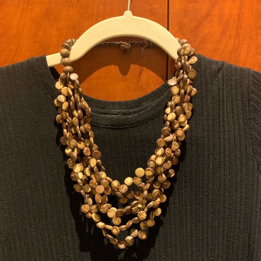 Brown flat bead, tiered necklace